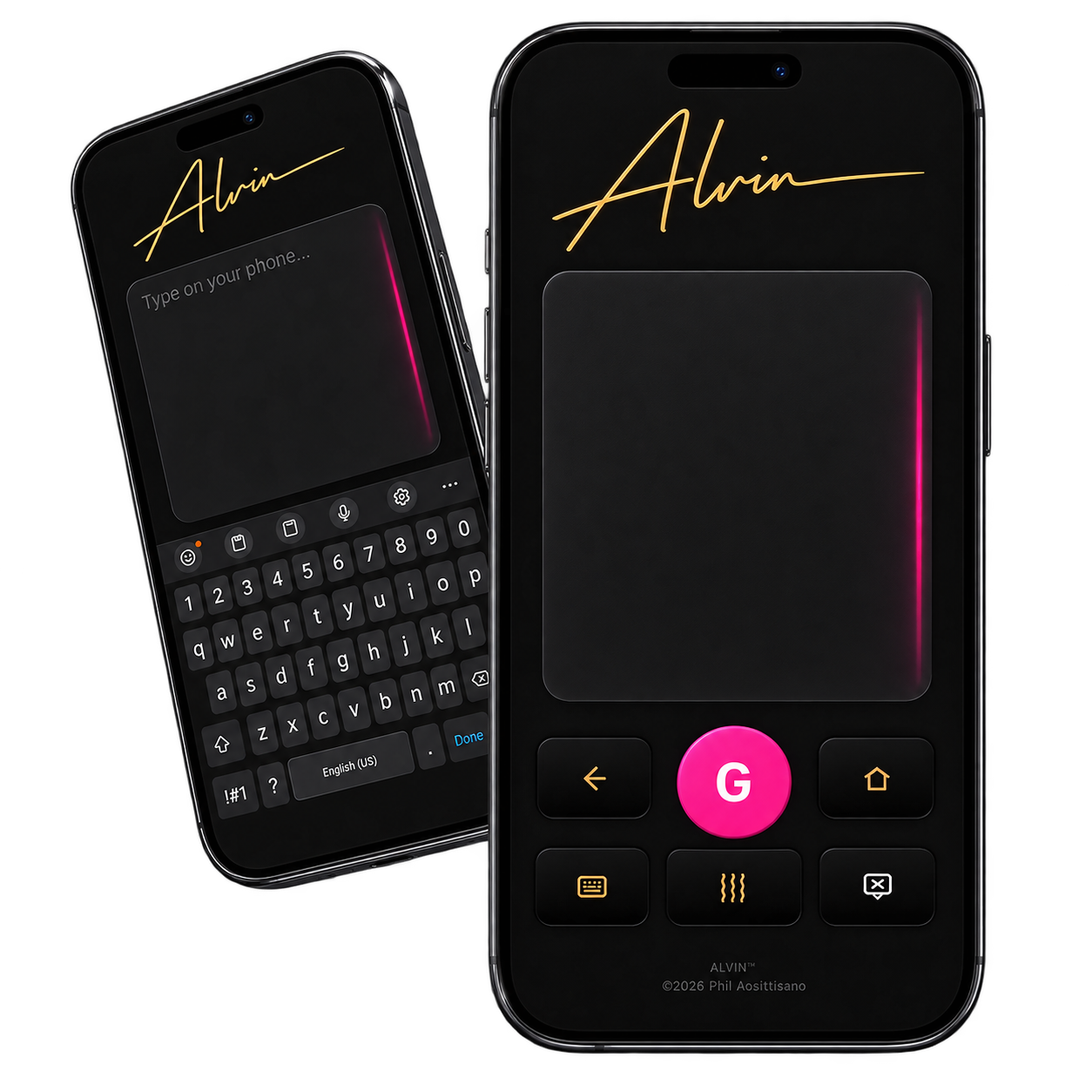 Phone displaying the ALVIN Type and Swipe remote app